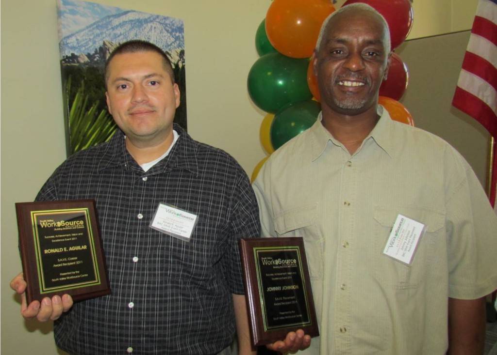 Ronnie Aguilar (L) and Johnny Johnson (R) were honored Wednesday by the South Valley Work Source Center's Business Advisory Council.