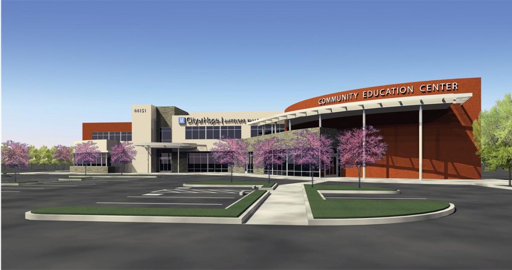 An exterior rendering of the future City of Hope | Antelope Valley Cancer and Community Education Center.