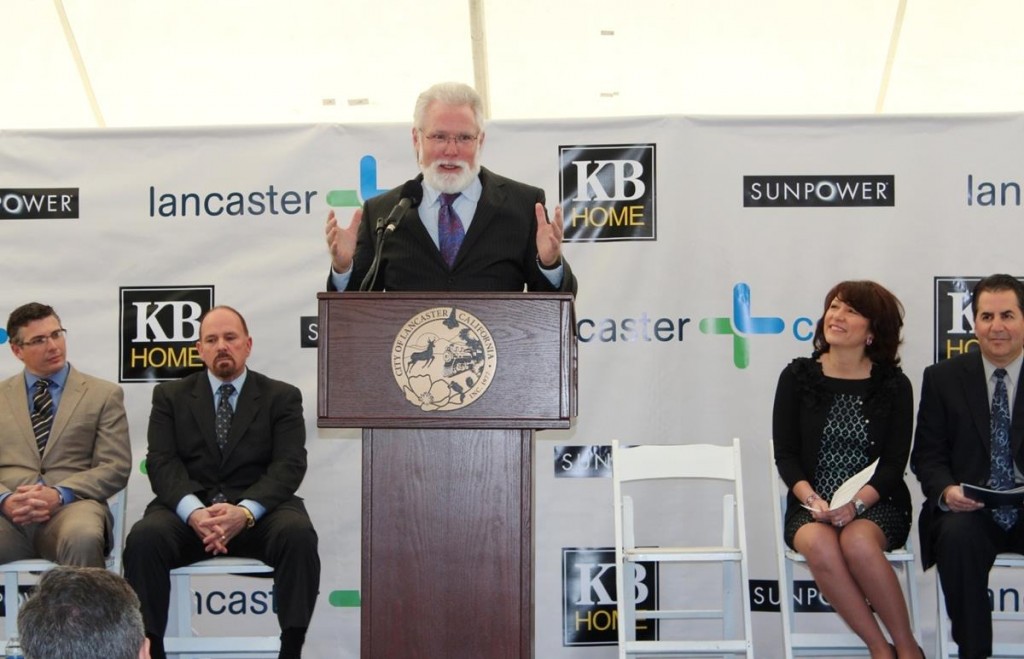 Lancaster Mayor R. Rex Parris speaks at an event Thursday morning to celebrate the 1,000th solar powered home built by KB Home and powered by SunPower.