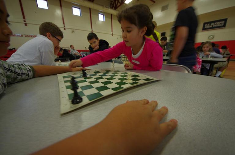 Second grader Hannah Purnel focuses on her move in the Kings Cross Mini Game.