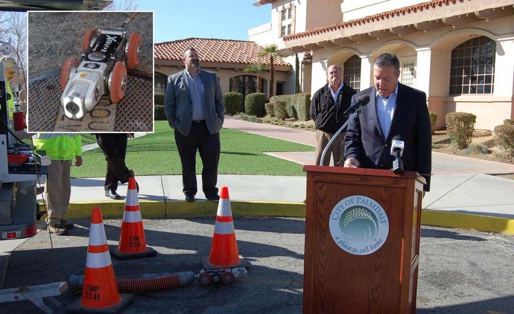 City officials held a press conference at Palmdale City Hall Wednesday morning to demonstrate the city's new ROVVER X 130, which will help inspect sewer pipelines.