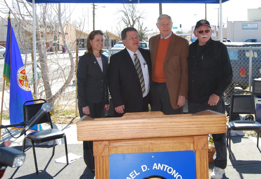 Quartz Hill Town Council President Doug Burgis (far right) takes a photo with Supervisor Antonovich and other officials at the conclusion of the dedication ceremony. (Photo by Dennis Bogard)