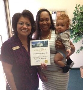 Baby on the move: Charles recently received a certificate of recognition from Assemblyman Steve Fox.