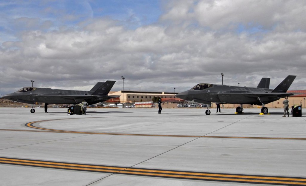 Edwards entered a new phase of testing on the F-35 Lightning II program March 6 with the arrival of the first two operational test aircraft. The aircraft were flown by Lt. Col. Steven J. Tittel, 31st Test and Evaluation Squadron commander and Maj. Matthew L. Bell, 31st TES Operations Flight commander. (U.S. Air Force photo by Laura Mowry)