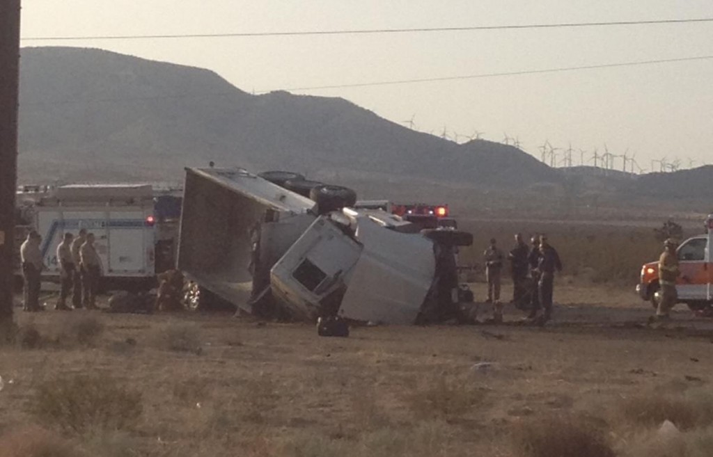 The collision happened in the intersection of Backus Road and Tehachapi Willow Springs Road. The impact caused both vehicles to travel into a dirt field, where the dump truck overturned.